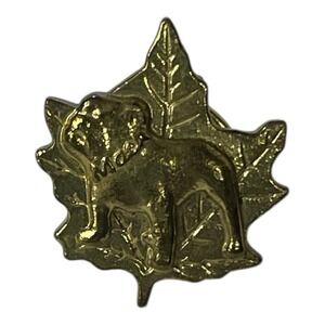 Mack Trucks Bulldog Maple Leaf Canada Gold Tone Pinback Lapel Hat Pin